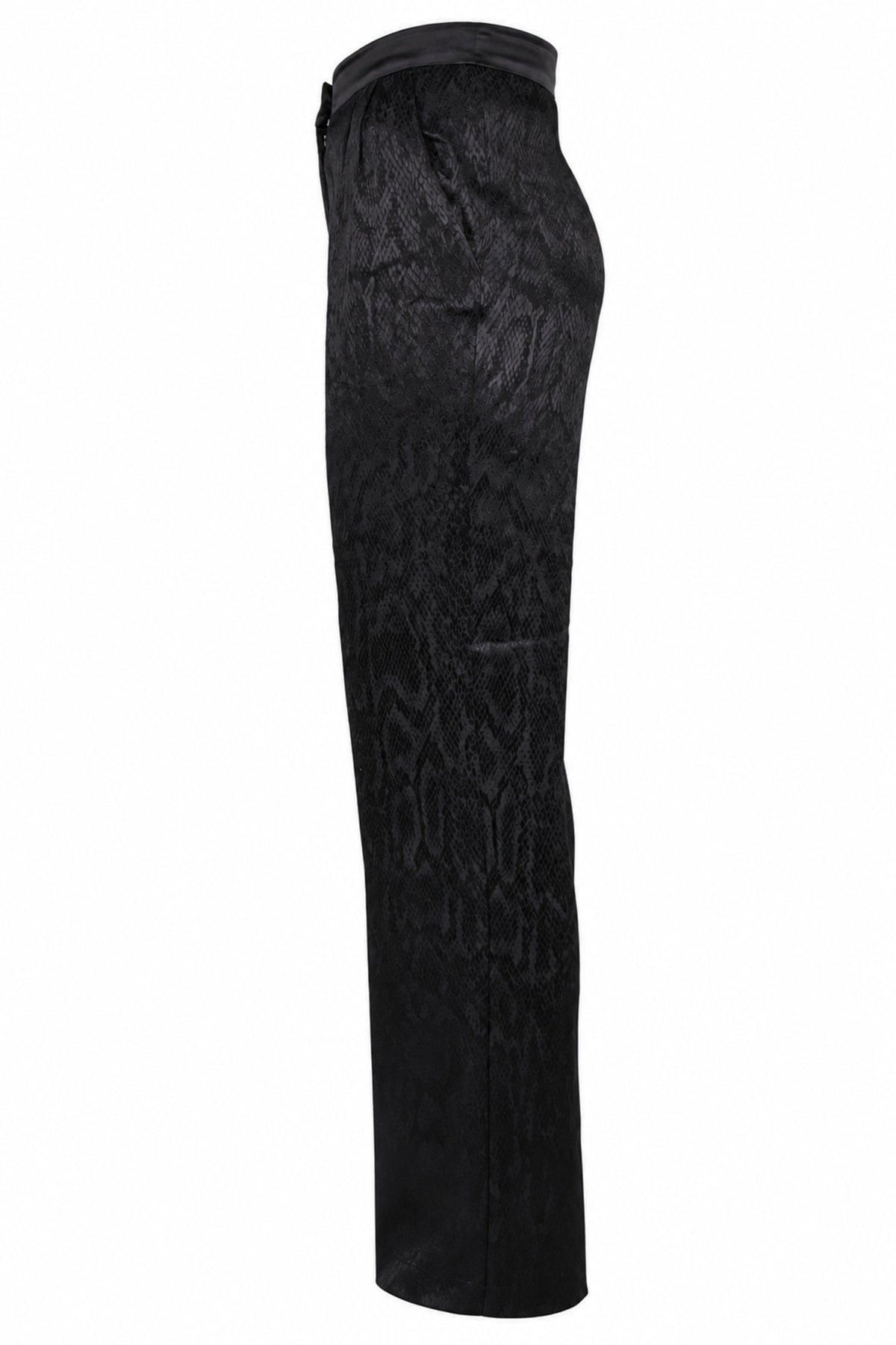 Vakkorama Black Satin Snake Jacquard Straight Trousers