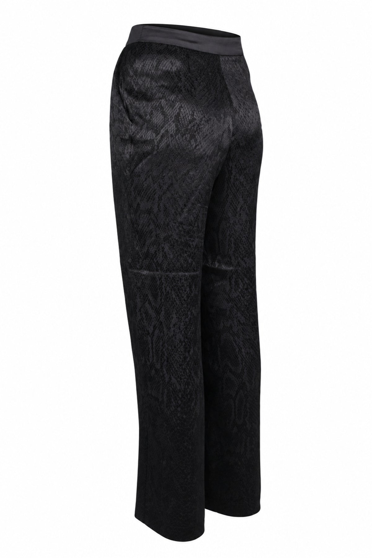 Vakkorama Black Satin Snake Jacquard Straight Trousers