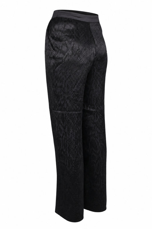 Vakkorama Black Satin Snake Jacquard Straight Trousers