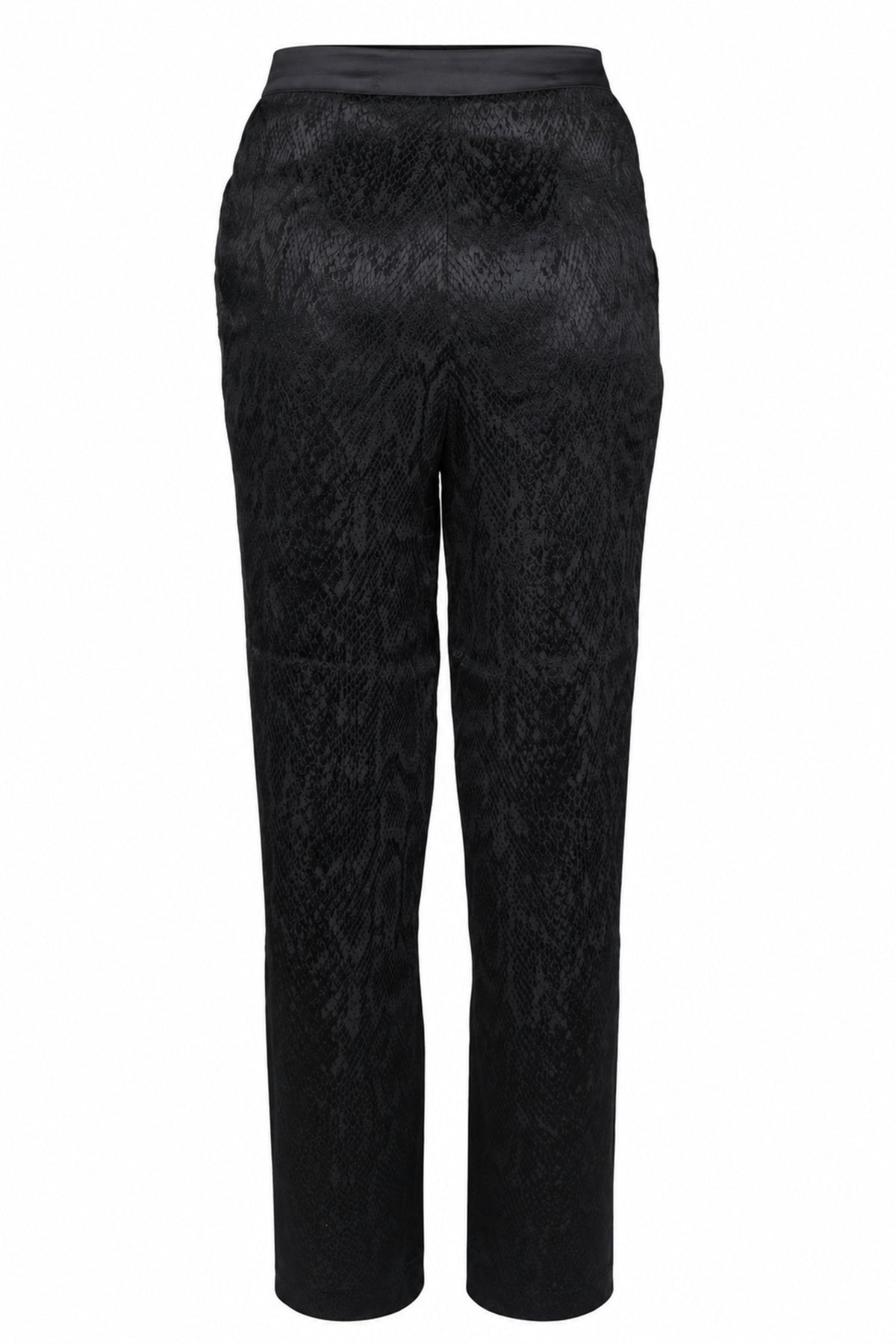 Vakkorama Black Satin Snake Jacquard Straight Trousers