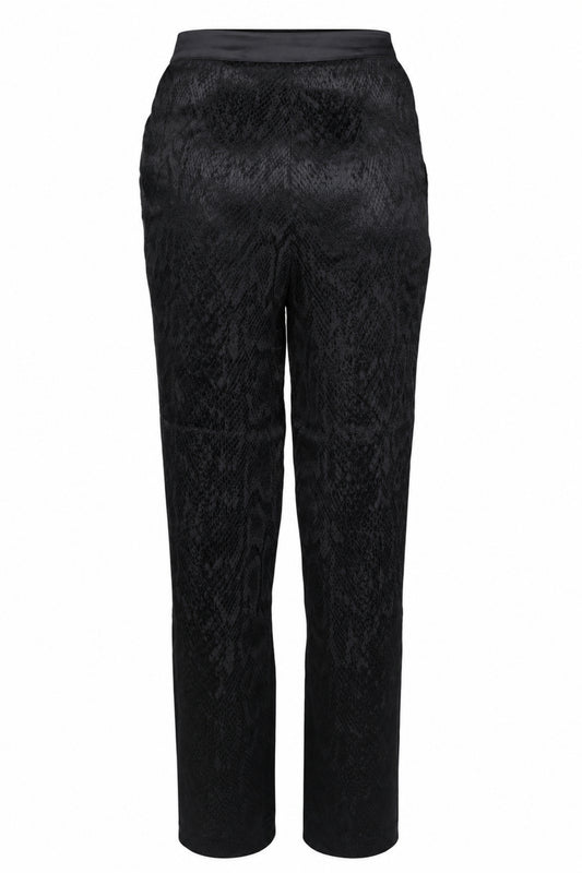 Vakkorama Black Satin Snake Jacquard Straight Trousers