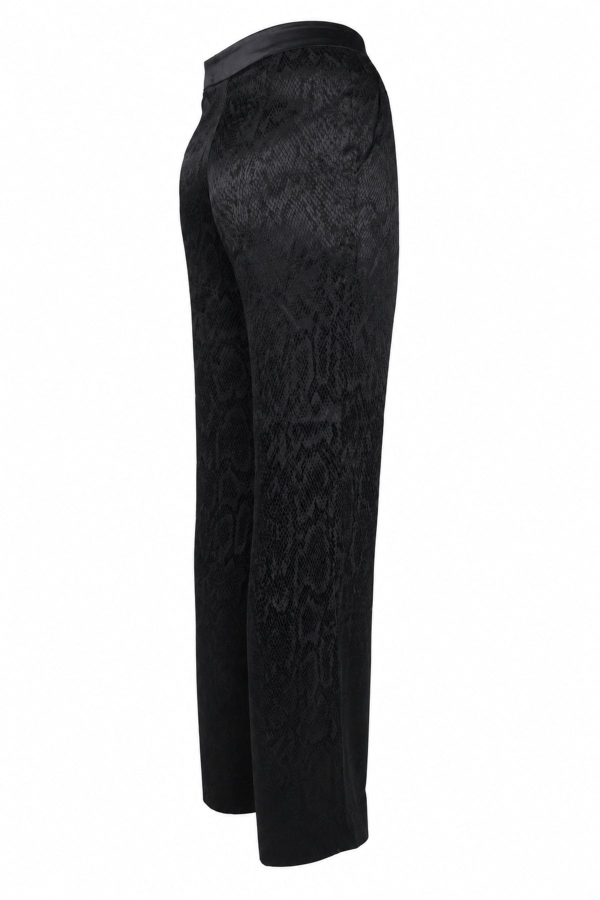 Vakkorama Black Satin Snake Jacquard Straight Trousers