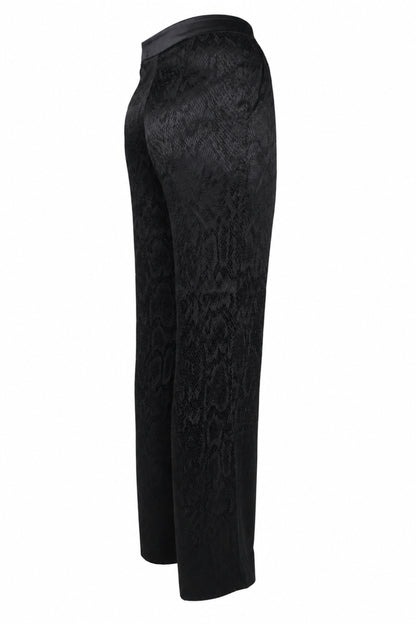 Vakkorama Black Satin Snake Jacquard Straight Trousers
