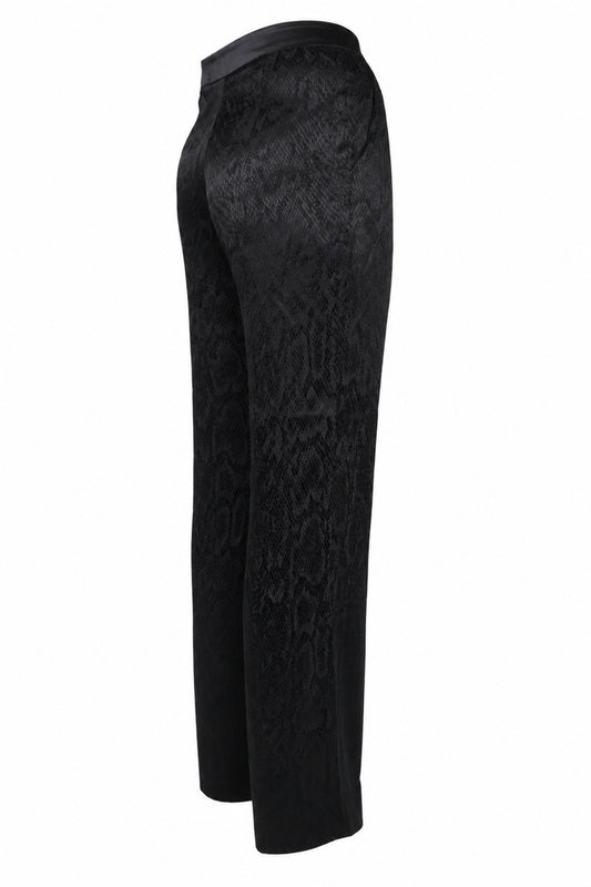 Vakkorama Black Satin Snake Jacquard Straight Trousers