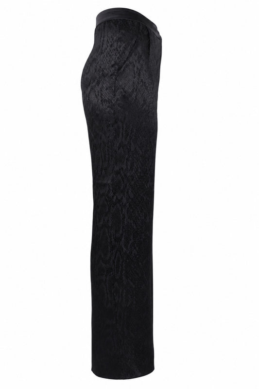 Vakkorama Black Satin Snake Jacquard Straight Trousers