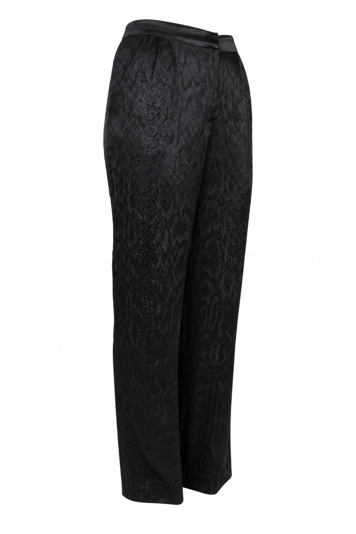 Vakkorama Black Satin Snake Jacquard Straight Trousers