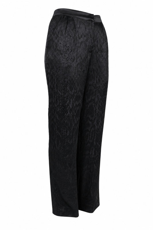 Vakkorama Black Satin Snake Jacquard Straight Trousers