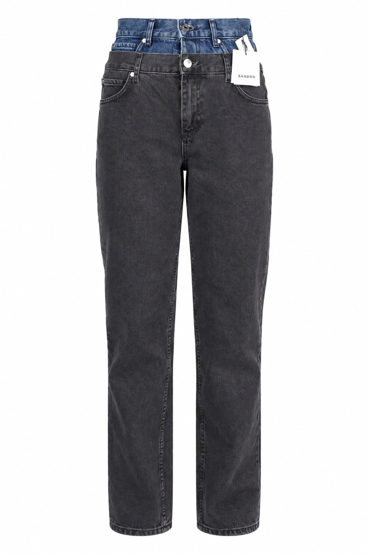 Sandro Washed Black Double-Waistband Straight Jeans