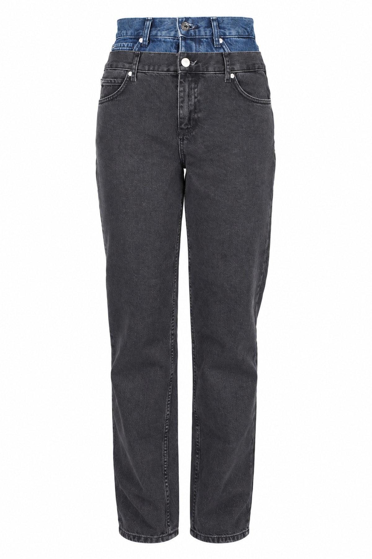 Sandro Washed Black Double-Waistband Straight Jeans