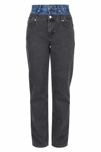 Sandro Washed Black Double-Waistband Straight Jeans