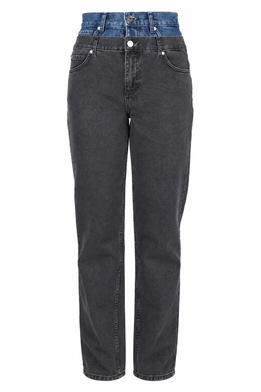Sandro Washed Black Double-Waistband Straight Jeans