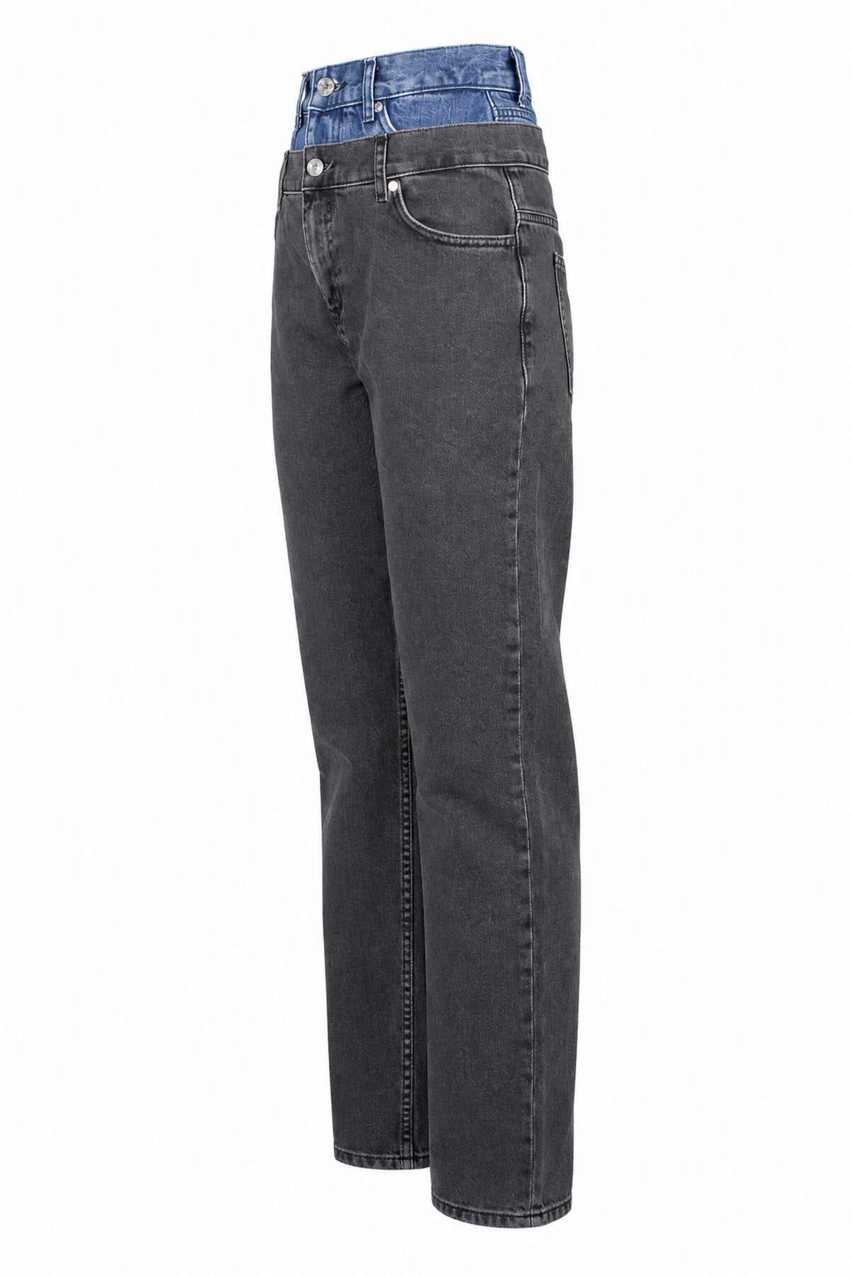 Sandro Washed Black Double-Waistband Straight Jeans