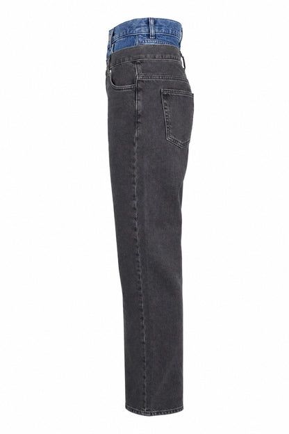 Sandro Washed Black Double-Waistband Straight Jeans