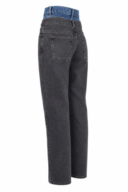Sandro Washed Black Double-Waistband Straight Jeans