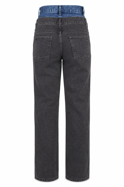Sandro Washed Black Double-Waistband Straight Jeans