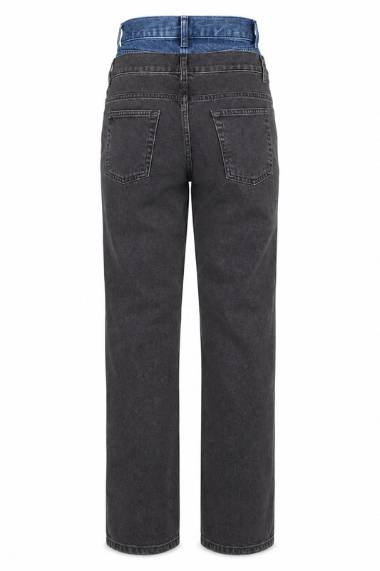 Sandro Washed Black Double-Waistband Straight Jeans