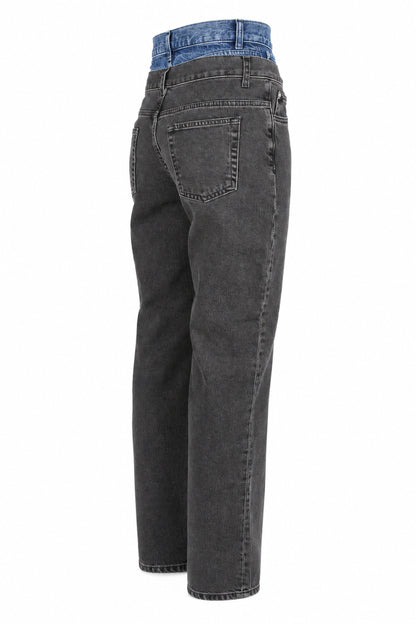 Sandro Washed Black Double-Waistband Straight Jeans