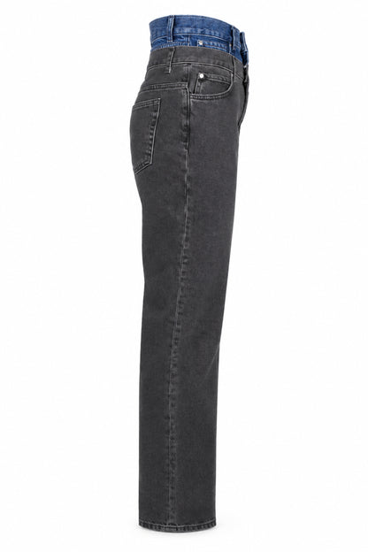 Sandro Washed Black Double-Waistband Straight Jeans