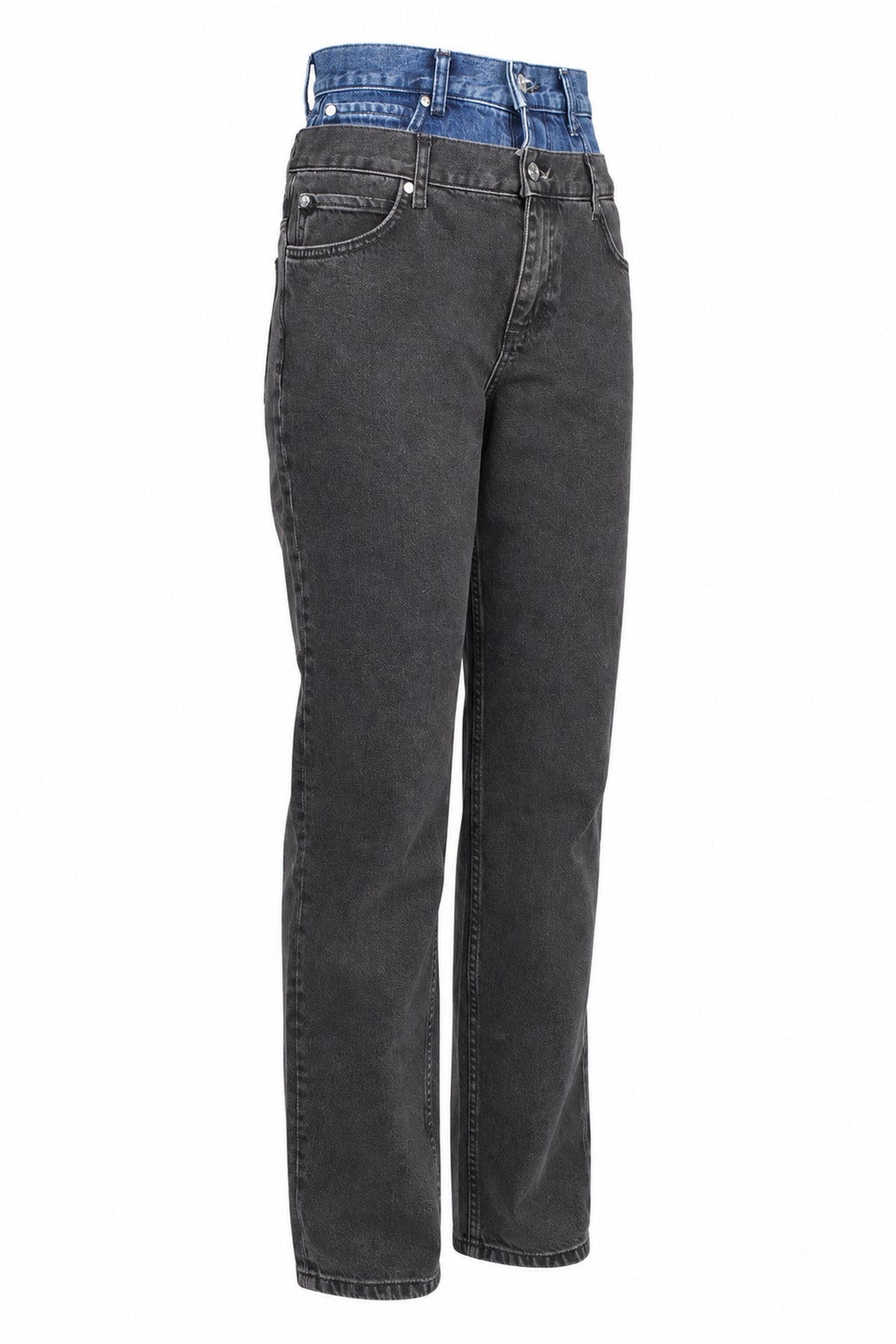 Sandro Washed Black Double-Waistband Straight Jeans
