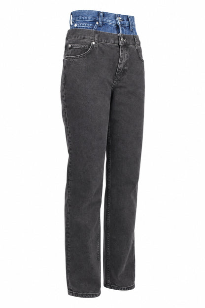 Sandro Washed Black Double-Waistband Straight Jeans