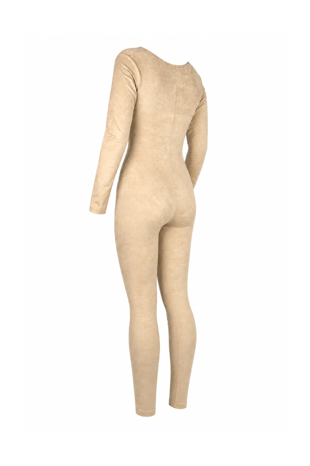 Tiny Beige Suede-Finish Modal Long-Sleeve Jumpsuit