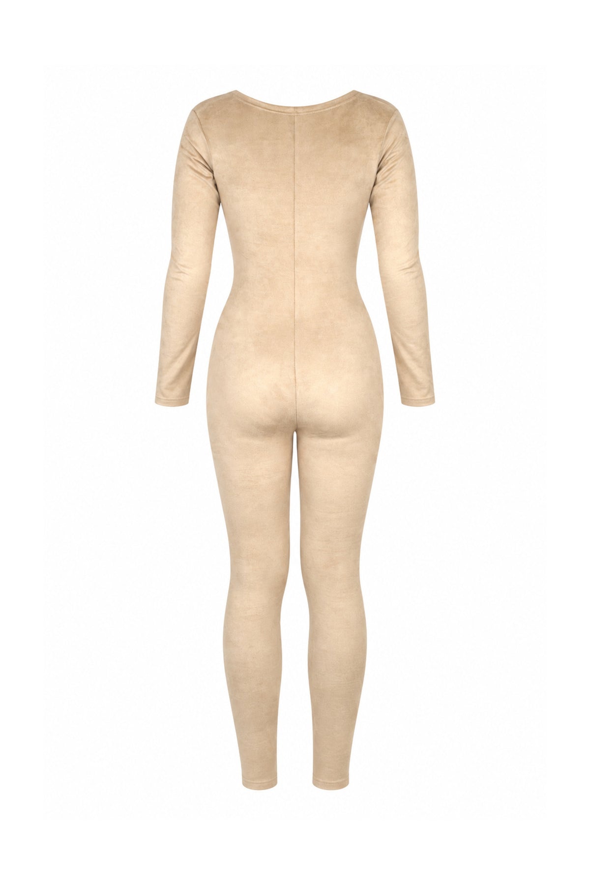 Tiny Beige Suede-Finish Modal Long-Sleeve Jumpsuit