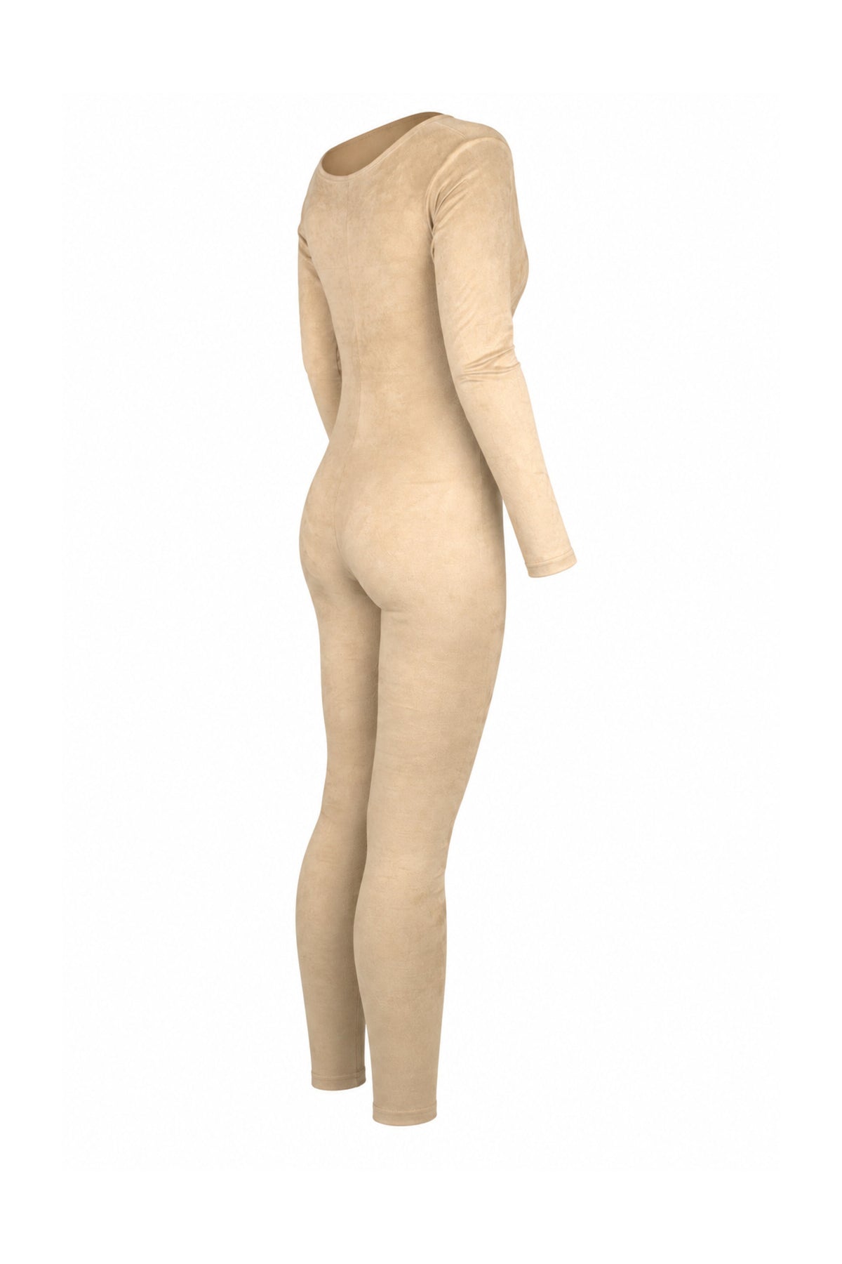 Tiny Beige Suede-Finish Modal Long-Sleeve Jumpsuit