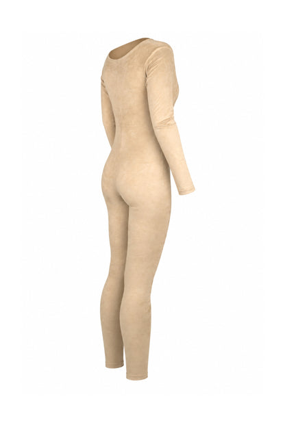 Tiny Beige Suede-Finish Modal Long-Sleeve Jumpsuit