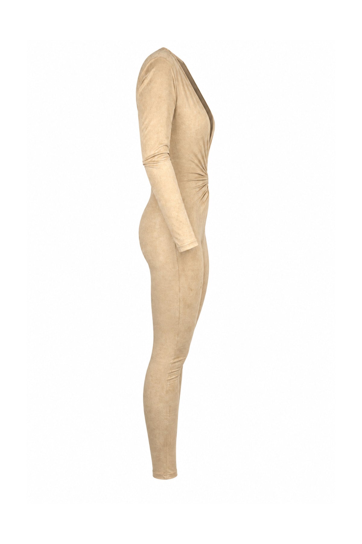 Tiny Beige Suede-Finish Modal Long-Sleeve Jumpsuit