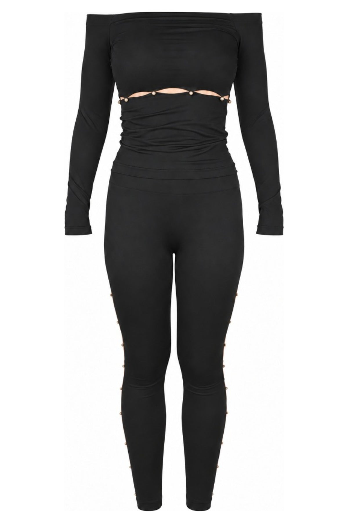 Wolford Black Off-Shoulder Top and Ring Cut-Out Leggings Set
