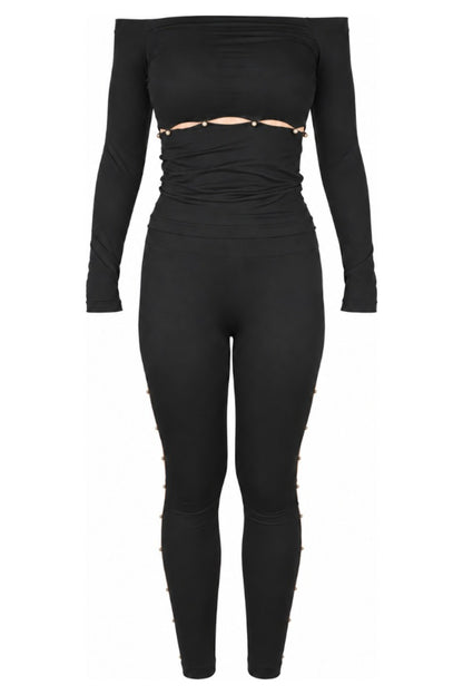 Wolford Black Off-Shoulder Top and Ring Cut-Out Leggings Set