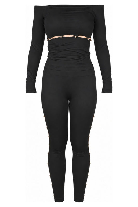 Wolford Black Off-Shoulder Top and Ring Cut-Out Leggings Set