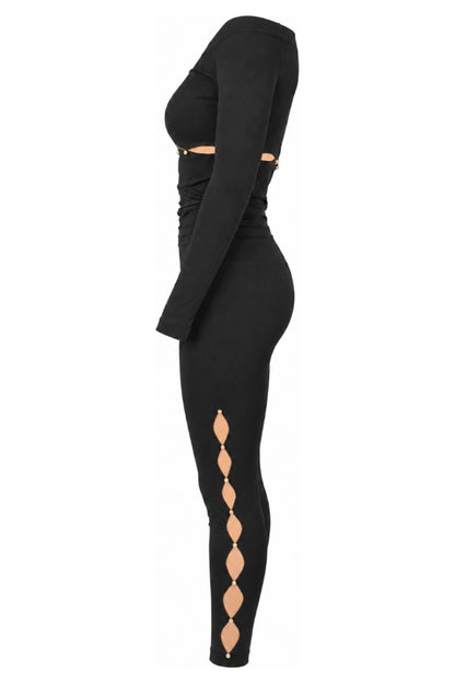 Wolford Black Off-Shoulder Top and Ring Cut-Out Leggings Set