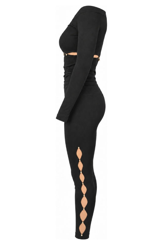 Wolford Black Off-Shoulder Top and Ring Cut-Out Leggings Set