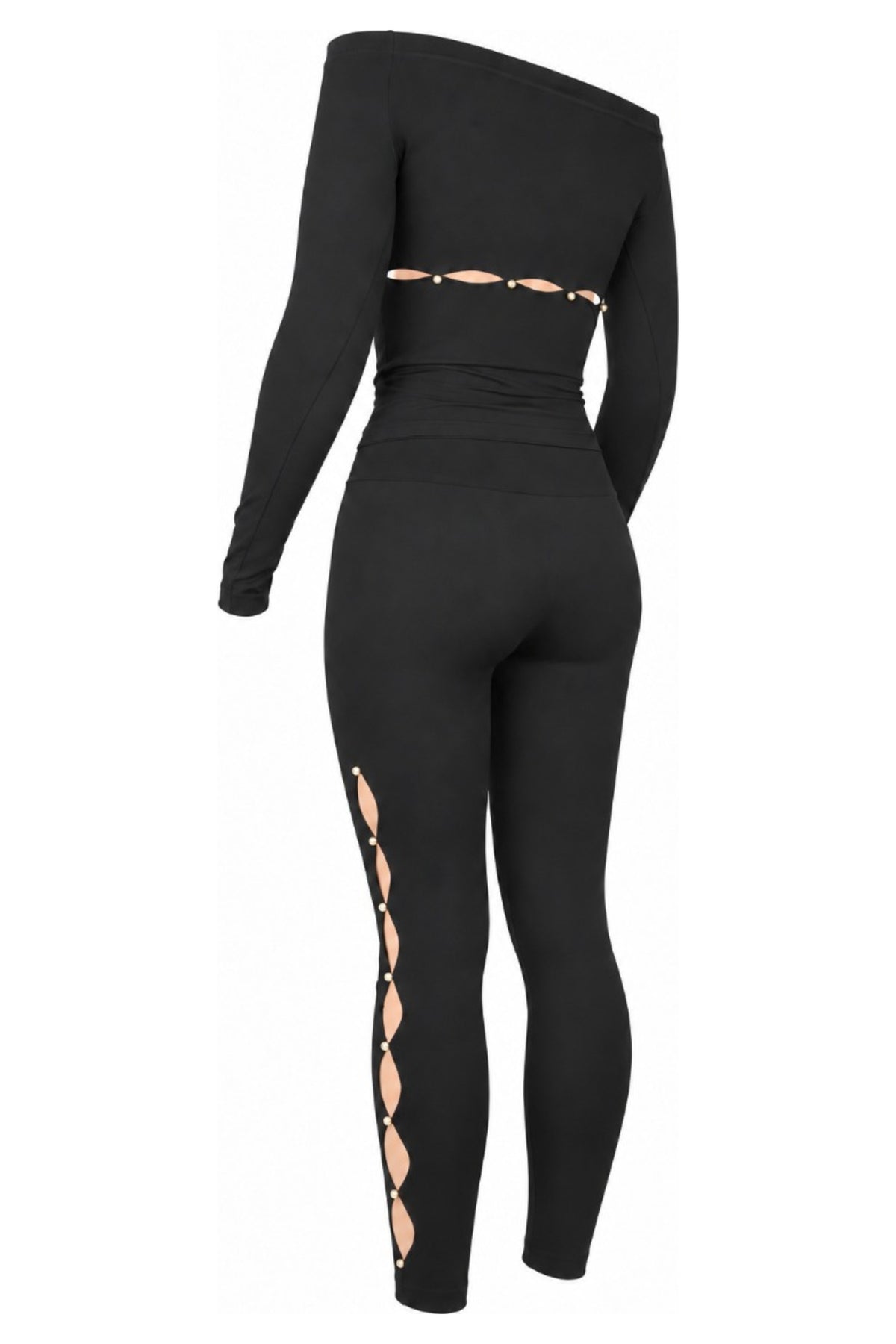 Wolford Black Off-Shoulder Top and Ring Cut-Out Leggings Set