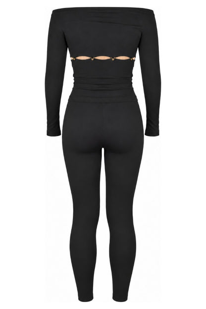Wolford Black Off-Shoulder Top and Ring Cut-Out Leggings Set