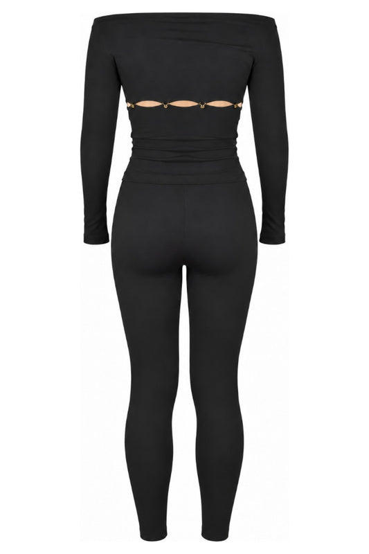 Wolford Black Off-Shoulder Top and Ring Cut-Out Leggings Set