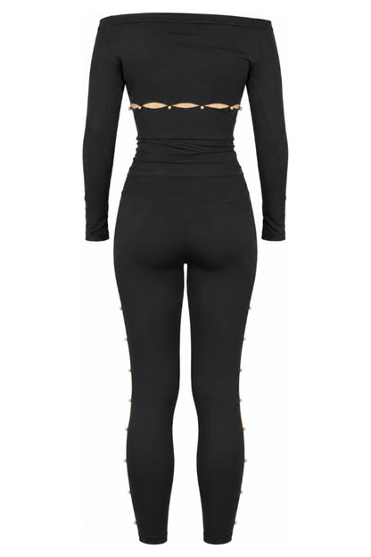 Wolford Black Off-Shoulder Top and Ring Cut-Out Leggings Set