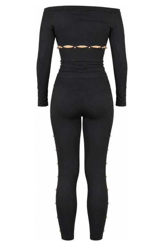 Wolford Black Off-Shoulder Top and Ring Cut-Out Leggings Set
