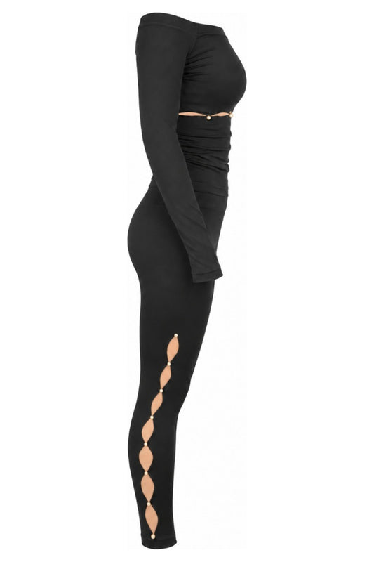 Wolford Black Off-Shoulder Top and Ring Cut-Out Leggings Set