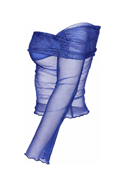 Daisy Street Blue Tie-Dye Mesh Off-Shoulder Top