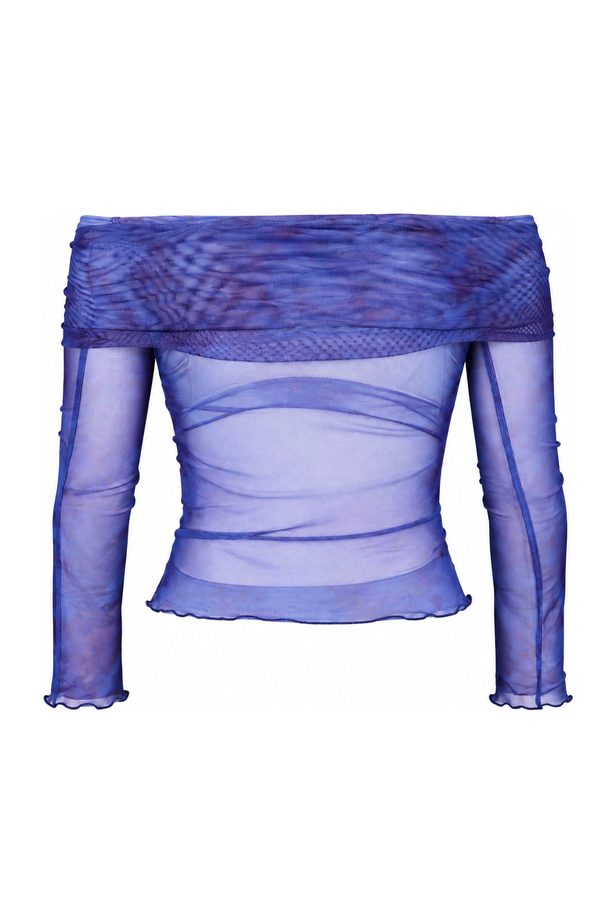 Daisy Street Blue Tie-Dye Mesh Off-Shoulder Top