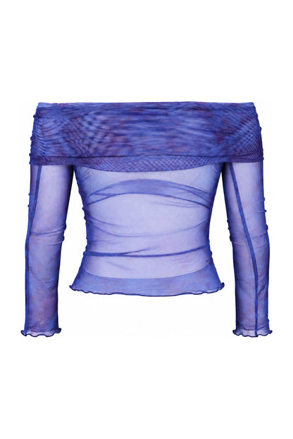 Daisy Street Blue Tie-Dye Mesh Off-Shoulder Top