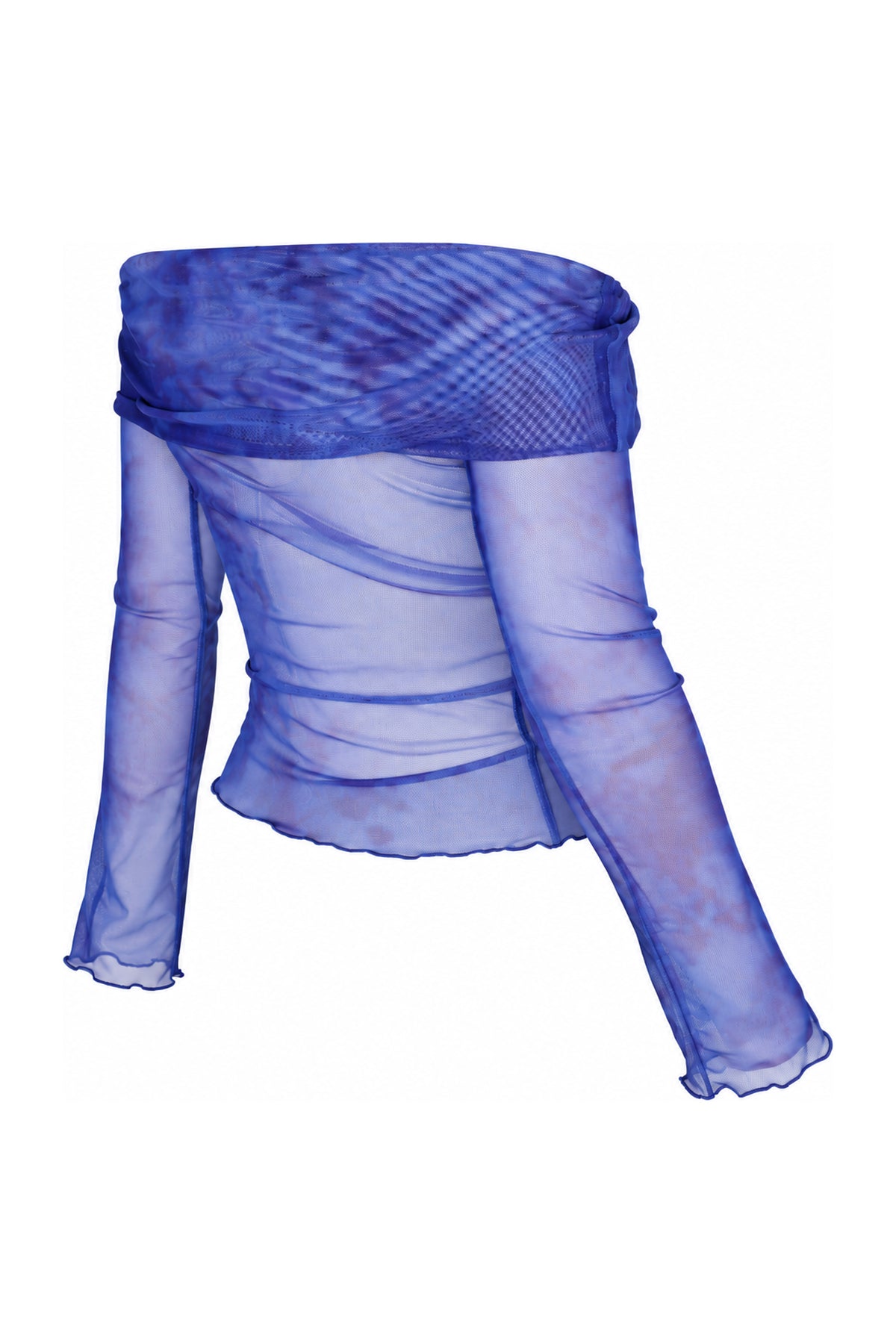 Daisy Street Blue Tie-Dye Mesh Off-Shoulder Top