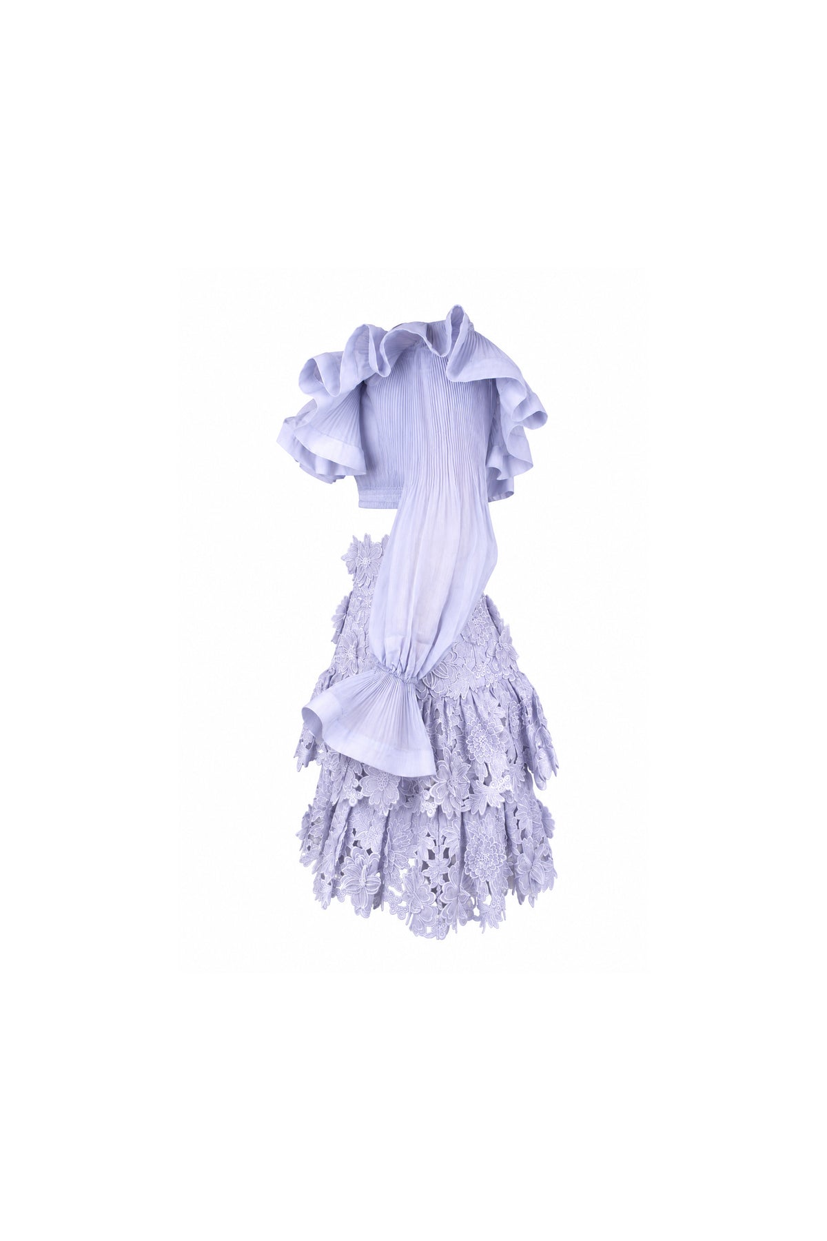 Zimmermann Lilac Guipure Lace Tiered Skirt and Ruffle Blouse Set