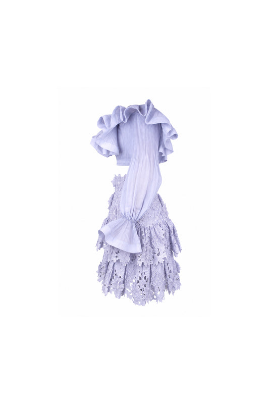 Zimmermann Lilac Guipure Lace Tiered Skirt and Ruffle Blouse Set