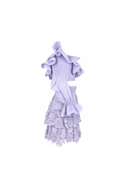 Zimmermann Lilac Guipure Lace Tiered Skirt and Ruffle Blouse Set