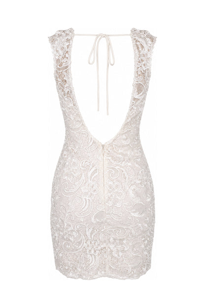 Lipsy Ivory Corded Lace Sleeveless Mini Dress