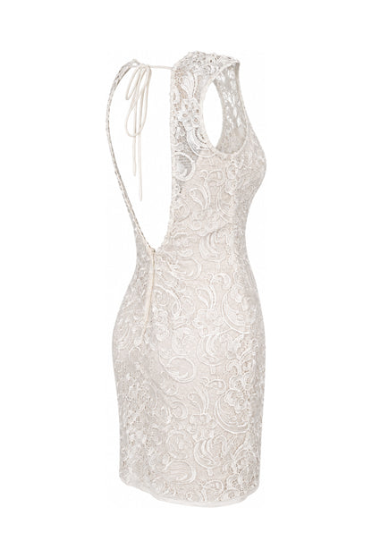 Lipsy Ivory Corded Lace Sleeveless Mini Dress