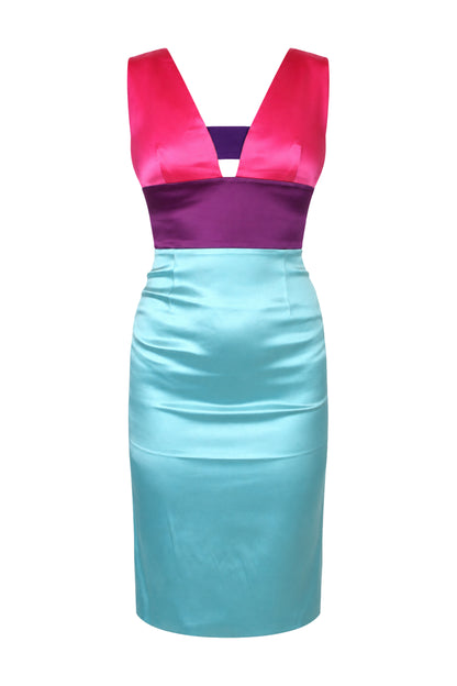 Fausto Puglisi Turquoise Satin Colour-Block Pencil Dress